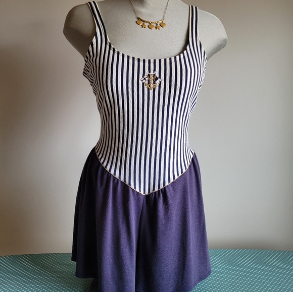 1980s retro nautical backless one piece romper - Picture 1 of 15